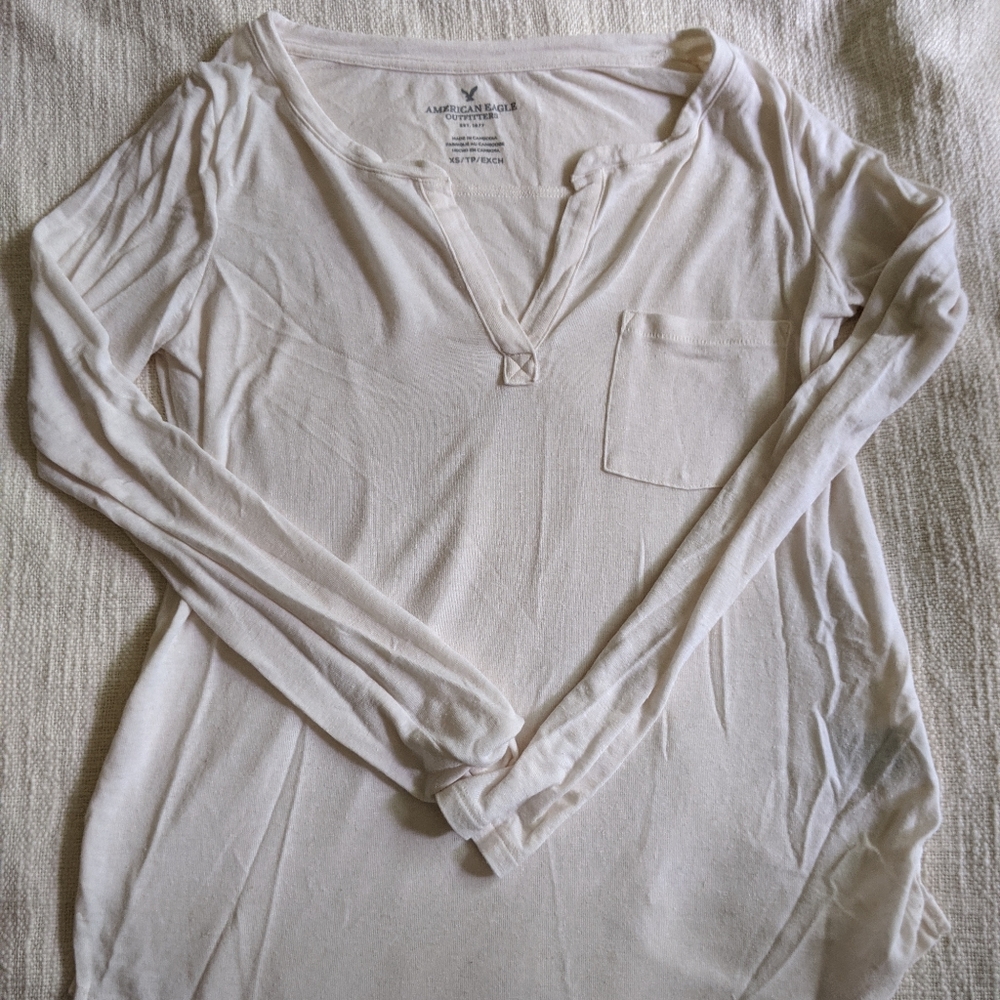 American Eagle Ivory Henley Shirt